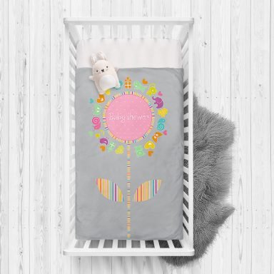 Gri Zeminde Baby Shower Tasarımlı Çocuk Odası Yatak Örtüsü