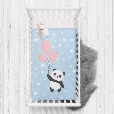 Uçan Balonlar ve Sevimli Panda Desenli Çocuk Odası Yatak Örtüsü