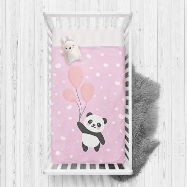 Uçan Balonlar ve Sevimli Panda Desenli Çocuk Odası Yatak Örtüsü