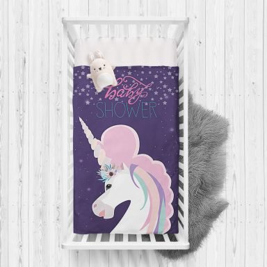 Baby Shower Unicorn At Tasarımlı Çocuk Odası Yatak Örtüsü