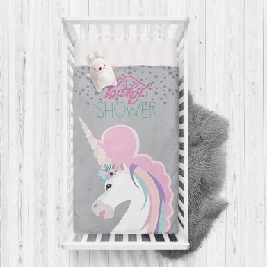 Baby Shower Unicorn At Tasarımlı Çocuk Odası Yatak Örtüsü