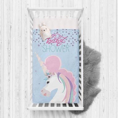 Baby Shower Unicorn At Tasarımlı Çocuk Odası Yatak Örtüsü