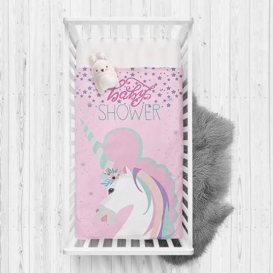 Baby Shower Unicorn At Tasarımlı Çocuk Odası Yatak Örtüsü