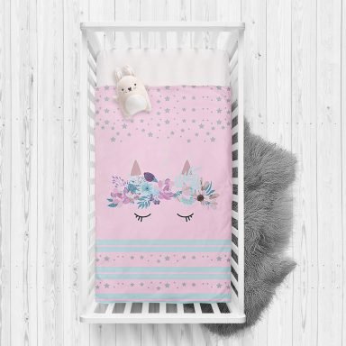 Pembe Zeminde Baby Shower Özel Tasarım Çocuk Odası Yatak Örtüsü