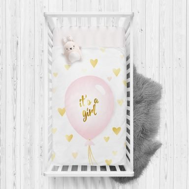Pembe Balon ve Altın Kalpler Özel Tasarımlı Dekoratif Çocuk Odası Yatak Örtüsü