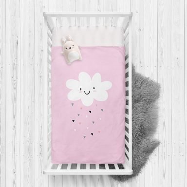 Pembe Zeminde Yalnız Bulut Çocuk Odası Yatak Örtüsü