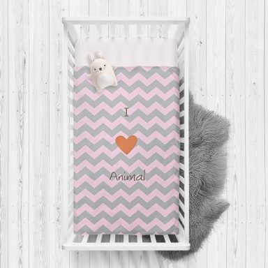 Pembe Gri Zigzaglı I Love Animal Desenli Çocuk Odası Yatak Örtüsü