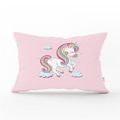Pembe Zeminde Unicorn At Tasarımlı Çocuk Odası Dikdörtgen Yastık Kılıfı