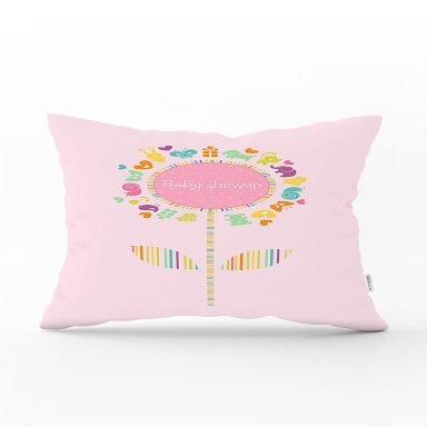 Pembe Zeminde Baby Shower Tasarımlı Çocuk Odası Dikdörtgen Yastık Kılıfı