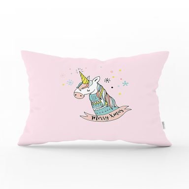 Gri Zeminde Unicorn Motifli Bebek Odası Dikdörtgen Yastık Kılıfı