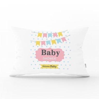 Baby Shower Desenli Dijital Baskılı Bebek Odası Dikdörtgen Yastık Kılıfı