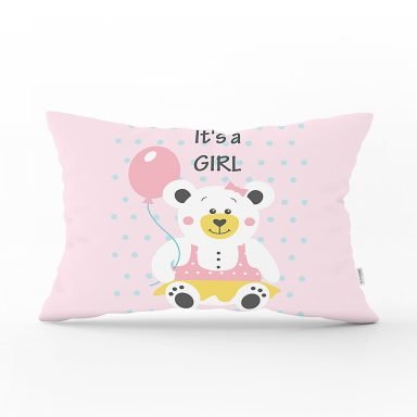 Pembe Zeminde Puanlı Baby Shower Bebek Odası Dikdörtgen Yastık Kılıfı