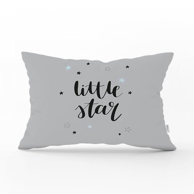 Beyaz Zeminde Little Star Yıldız Tasarımlı Bebek Odası Dikdörtgen Yastık Kılıfı