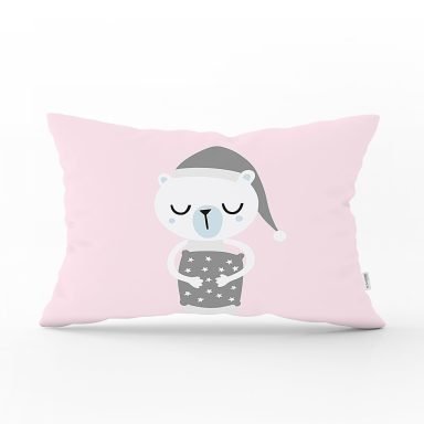 Gri Zeminde Little Star Yıldız Tasarımlı Bebek Odası Dikdörtgen Yastık Kılıfı