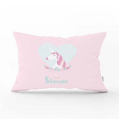 Gri Pembe Çizgili Baby Shower Kuğu Tasarımlı Çocuk Odası Dikdörtgen Yastık Kılıfı
