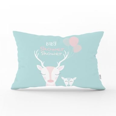 Beyaz Zeminli Unicorn Baby Shower Desenli Çocuk Odası Dikdörtgen Yastık Kılıfı