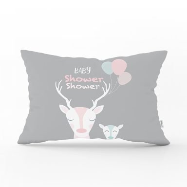 Gri Zeminli Unicorn Baby Shower Desenli Çocuk Odası Dikdörtgen Yastık Kılıfı