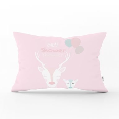Pembe Zeminli Unicorn Baby Shower Desenli Çocuk Odası Dikdörtgen Yastık Kılıfı