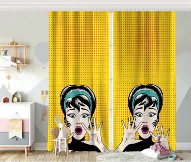 Pop Art Resimli Dijital Baskılı Fon Perde