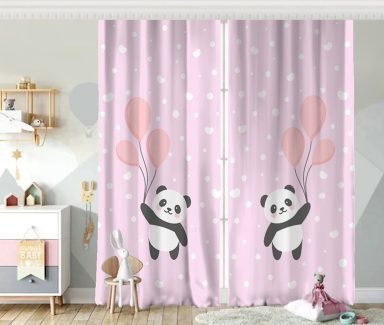 Uçan Balonlar ve Sevimli Panda Desenli Çocuk Odası Fon Perde