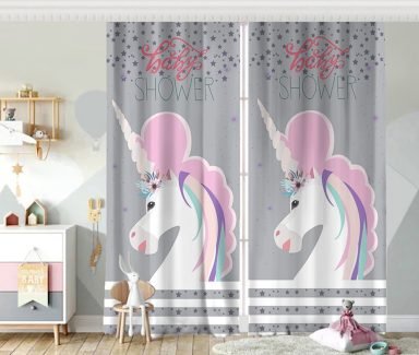 Baby Shower Unicorn At Tasarımlı  Çocuk Odası Fon Perde