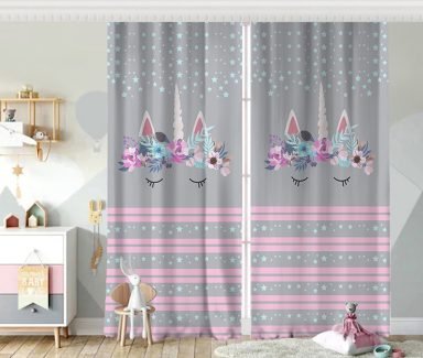 Gri Zeminde Baby Shower Özel Tasarım Çocuk Odası Fon Perde