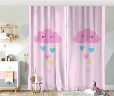 Pembe Zeminde Pembe Bulutlu Baby Shower Çocuk Odası Fon Perde