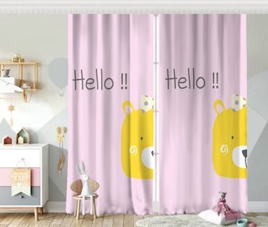 Sarı Ayıcık Hello Motifli Çocuk Odası Fon Perde