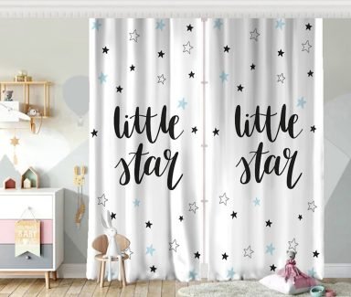 Beyaz Zeminde Little Star Tasarımlı Bebek Odası Fon Perde