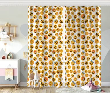 Realhomes Emoji Dijital Baskılı Modern Fon Perde