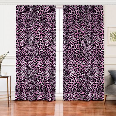 Pembe Renkli Leopar Desenli Modern Salon Fon Perde