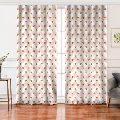 Pembe Zigzag Desenli Altın Detaylı Modern Salon Fon Perde