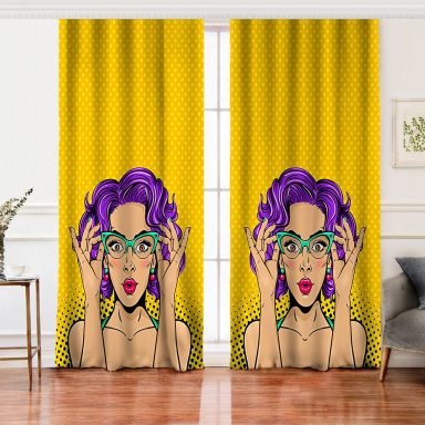 Sarı Puanlı Popart Desenli Salon Fon Perde