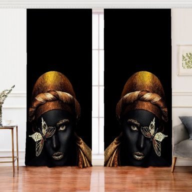 Gold Siyahı Kadın Özel Tasarımlı Salon Fon Perde