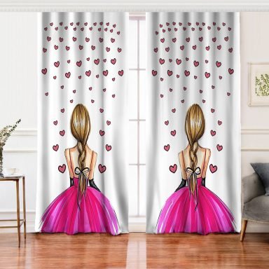 Balerin Kız Çizimli Dijital Baskılı 3D Salon Fon Perde