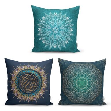 Damask Tasarımlı Modern Dijital Baskılı Dekoratif 3'lü Yastık Kırlent Kılıf Seti