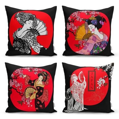 Japon Women Desenli 4'Lü Modern Kırlent Kılıf Seti