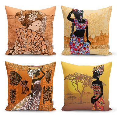 Etnik Afrika Women Desenli 4'Lü Kırlent Kılıf Seti
