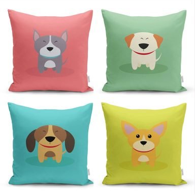 Sevimli Köpekcikler 4'Lü Kırlent Kılıf Seti