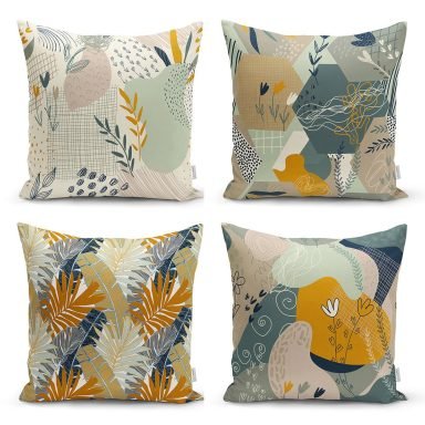 Soyut Çizimler Motifli Dijital Baskılı Dekoratif 4'lü Yastık Kırlent Kılıf Seti