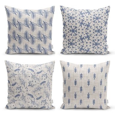 Kot Zeminde Kristal ve Çam Ağacı Motifli Modern Dijital Baskılı Dekoratif 4'lü Yastık Kırlent Kılıf Seti