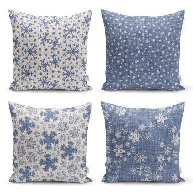 Kot Zemin Üzerinde Yıldız Ve Kristal Taneleri Desenli  Özel Tasarım Dijital Baskılı 4'lü Yastık Kırlent Kılıf Seti