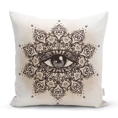Özel Tasarım Çiçek Üçüncü Göz Motifli Kırlent Kılıfı