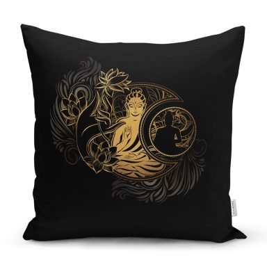 Uzak Doğu Gold Yoga Motifli Özel Tasarım Dijital Baskılı Yastık Kırlent Kılıfı