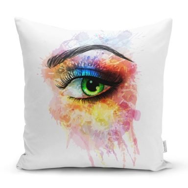 Yeşil Göz Kirpik Motifli Dekoratif Dijital Baskılı Kırlent Kılıfı