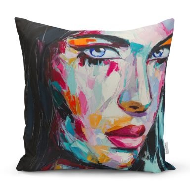 Göz Kirpik Dudak Motifli Sulu Boya Dekoratif Yastık Kılıfı