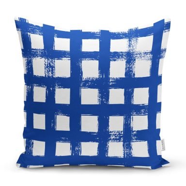 Koyu Yeşil Geometrik Kare Motifli Dekoratif Yastık Kılıfı