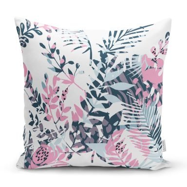 Sulu Boya Yaprak Motifli Dekoratif Dijital Baskılı Kırlent Kılıfı