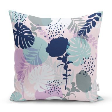 RealHomes Tropik Yaprak Motifli Dekoratif Dijital Baskılı Kırlent Kılıfı