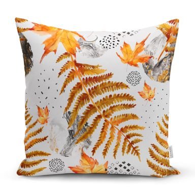 Mermer Zeminde Kurumuş Yaprak Dijital Basklılı Dekoratif Kırlent Kılıfı